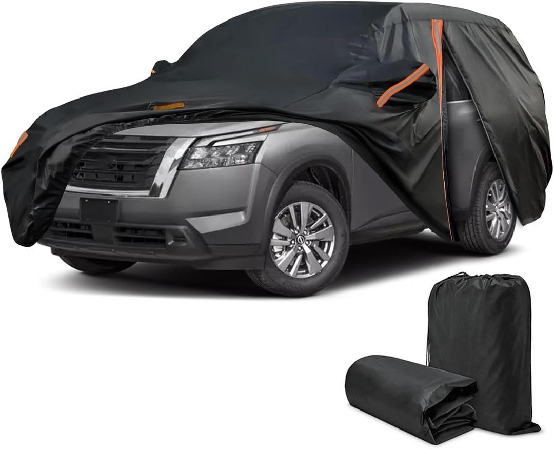 Car Cover for Nissan Pathfinder 1992-2025, SUV Full Car Cover Waterproof All Weather for Automobiles, Outdoor Sun Rain UV Snow Dust Protection, Custom Fit with Driver Door Zipper & Reflective Strips