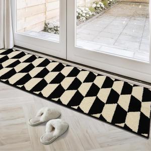 GRANNY SAYS Front Door Mat Outside Entrance, 20" x 59" Outdoor Door Mat, Non-Slip Floor Mats for Entryway, Low Profile Indoor Mat Indoor Entrance, Washable Doormat Welcome Mats Outdoor (1'8" x 4'11" (Rectangular), Black/Tan)