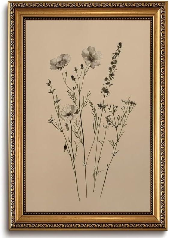 Avklitu Vintage Botanical Wall Art Boho Floral Wall Decor Gold Framed, 24"L x 16"W