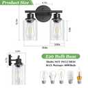 Guliaofo 2-Light Black Bathroom Light Fixtures, E26 Modern Vanity Lights for Bathroom with Clear Glass Shade, Wall Lamps for Mirror Kitchen Hallway Cabinet Living Room Sconces Lights