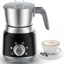 6-in-1 Electric Milk Frother and Steamer with Detachable Cups, Automatic Cold and Warm Foam Maker for Lattes/Cappuccinos/Hot Chocolate, Dishwasher Safe Black