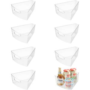 Lazy Susan Organizer Bins,10.2x 9.4x 4, 26" Diameter Clear Durable Kitchen Cabinet Storage Bin Set with Handle, Food Safe, Non-Slip Pads, BPA Free (8 Pcs)