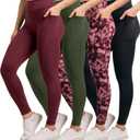 Real Essentials 4-Pack: Women's Full Length Fitted Athletic Yoga Performance Leggings with Pockets (Available in Plus Size) (XXL)