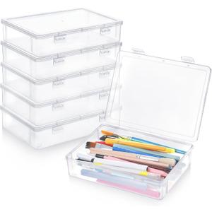 Oqqlin 6 Pcs Plastic Storage Boxes with Lids, 9 x 6.5 x 2 Inch Clear Rectangular Plastic Box Multipurpose Craft Organizers Small Storage Containers for Pencils, Beads, Craft Accessories, Small Items