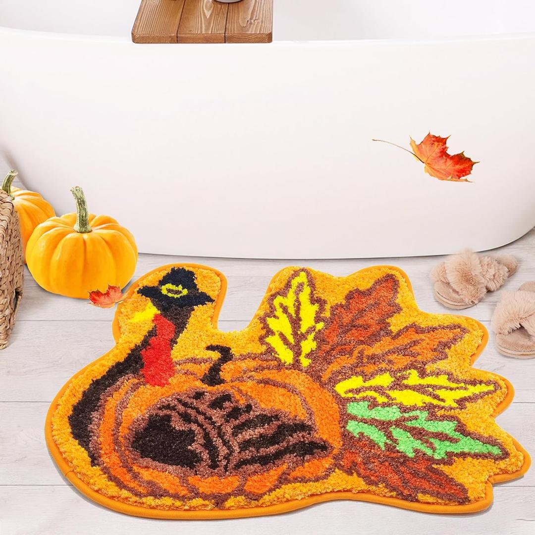 pinata Thanksgiving Bathroom Rug, Turkey Thanksgiving Bathroom Decor Indoor, Farmhouse Turkey Rugs, Holiday Cute Bath Mat Non-Slip 16x24 Inches