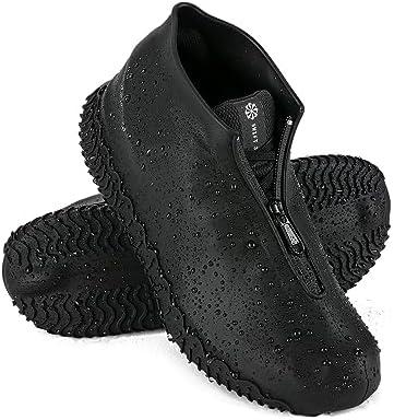 Zbyoujer Waterproof Rain Shoe Covers, Silicone Overshoes with Zipper Non-slip Galoshes for Men and Women Size M