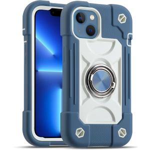 MARKILL Compatible with iPhone 14 Case/iPhone 13 Case 6.1 Inch with Built-in 360Rotating Ring Stand, Military Grade Drop Protection Full Body Rugged Heavy Duty Durable Cover Blue