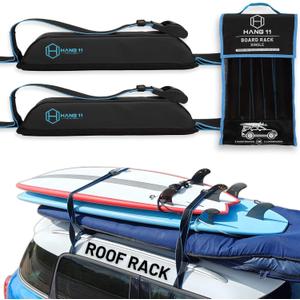 Hang 11 Surfboard Roof Rack - Soft Padded Surfboard Rack for Car, No-Scratch Buckles, Fits Most Vehicles Without Crossbars, Extra-Wide 1.5 Straps, Carries up to 3 Boards (Single / 3 Boards)