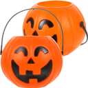 Homoyoyo Large Pumpkin Candy Basket - 2pcs Plastic Trick or Treat Buckets for Halloween Fun and Party