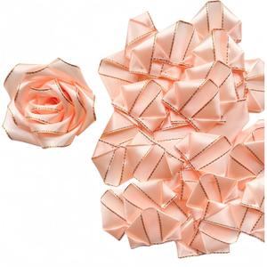 300Pcs Sparkling Gold Border Satin Ribbon Petals, Preformed for DIY Eternal Roses, Champagne Color, Silk Fabric, Cost-Effective to Make Dazzling Bouquets for Mother's Day, Valentine's