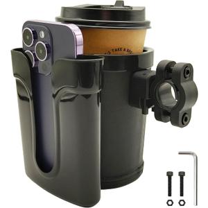 Bike Cup Holder with Phone Keys Holder, Handlebar Water Bottle Cage for E-Bike, Scooter, Stroller, Wheelchair