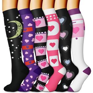 CHARMKING 6 Pairs-Compression Socks for Women & Men Circulation Best Support for Nurses, Running, Athletic,Flight Travel (L)