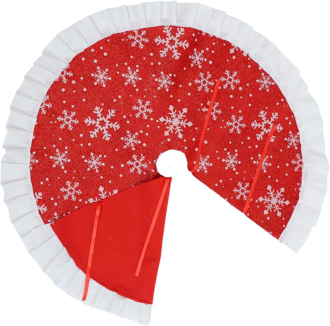 ULTECHNOVO 35. 4 Inch Large Christmas Tree Skirt Xmas Soft Cover Mat Decor Snowflake Collar Farmhouse Tree Skirt for Holiday Ornaments Party Home Indoor Decorations (Red)