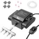 AQQA Aquarium Air Pump Powerful Pond Aerator Oxygen Pump 4 Outlets Adjustable Hydroponic Air Bubbler Pump with Air Stone Tube Air Valves for Up to 1000Gal (15W,356GPH)