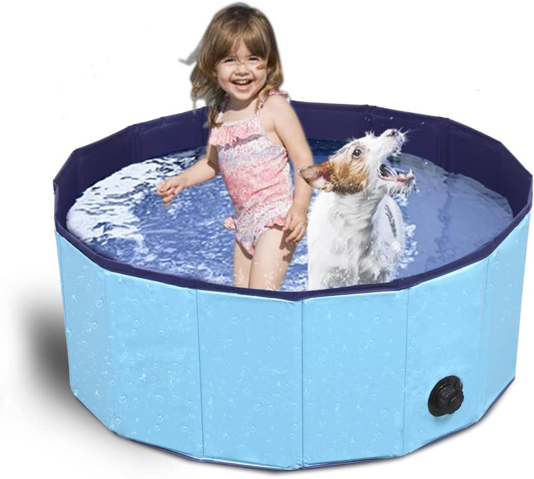Dog Pool Foldable pet Pool Dog Swimming Pool pet Swimming Pool PVC Non-Slip for All Kinds of Pets 40-12in (Blue)