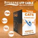 CAT6 Plenum Cable 1000ft, 23AWG UTP 550MHz 10Gbps, DSX-8000 Certified, Internet Cable Rated for in-Wall, Outdoor & Direct Burial, Tangle-Free Spool, Bulk Cat6 LAN Wire for Home, Office (Blue)