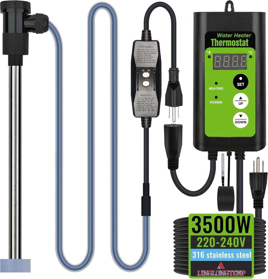 240V 3500W Fully Submersible, Electric Hot Tub & Large Swimming Pool Portable immersion Water Heater with Temp Control and GFCI for Baptismal, above ground pool, inflatable pool & Bathtub