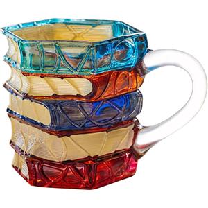 Small Painted Glass Book Mug, 7oz Espresso Cappuccino Latte Tea Cups with Handle, Painted Book Coffee Cup for Readers, Bookworm, Ideal Gift for Christmas, Birthday
