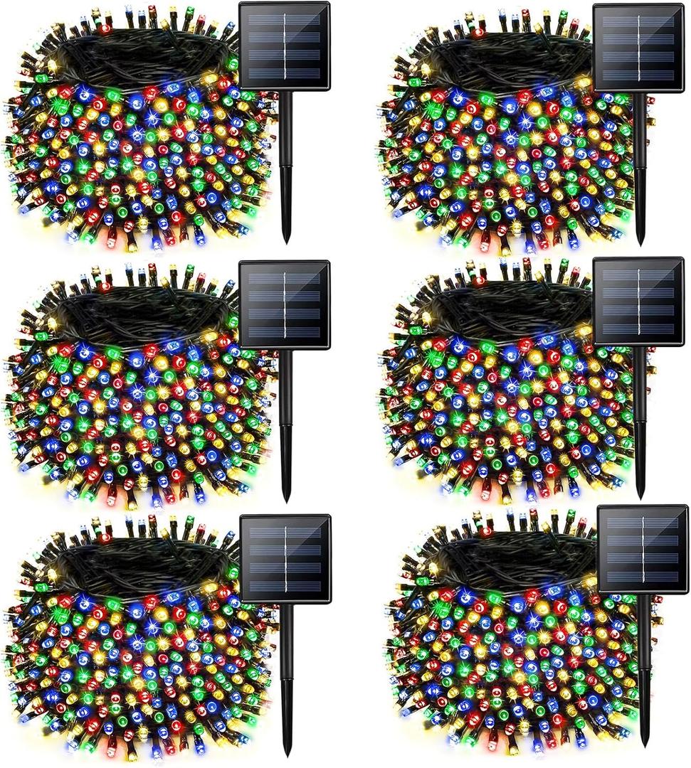 6 Pack Solar Christmas Lights Outdoor, 285 FT Total 720 LED Solar String Lights for Outside with 8 Modes & Memory Function, Waterproof Twinkle Light for Xmas Tree Yard Party Decorations (Multicolor)
