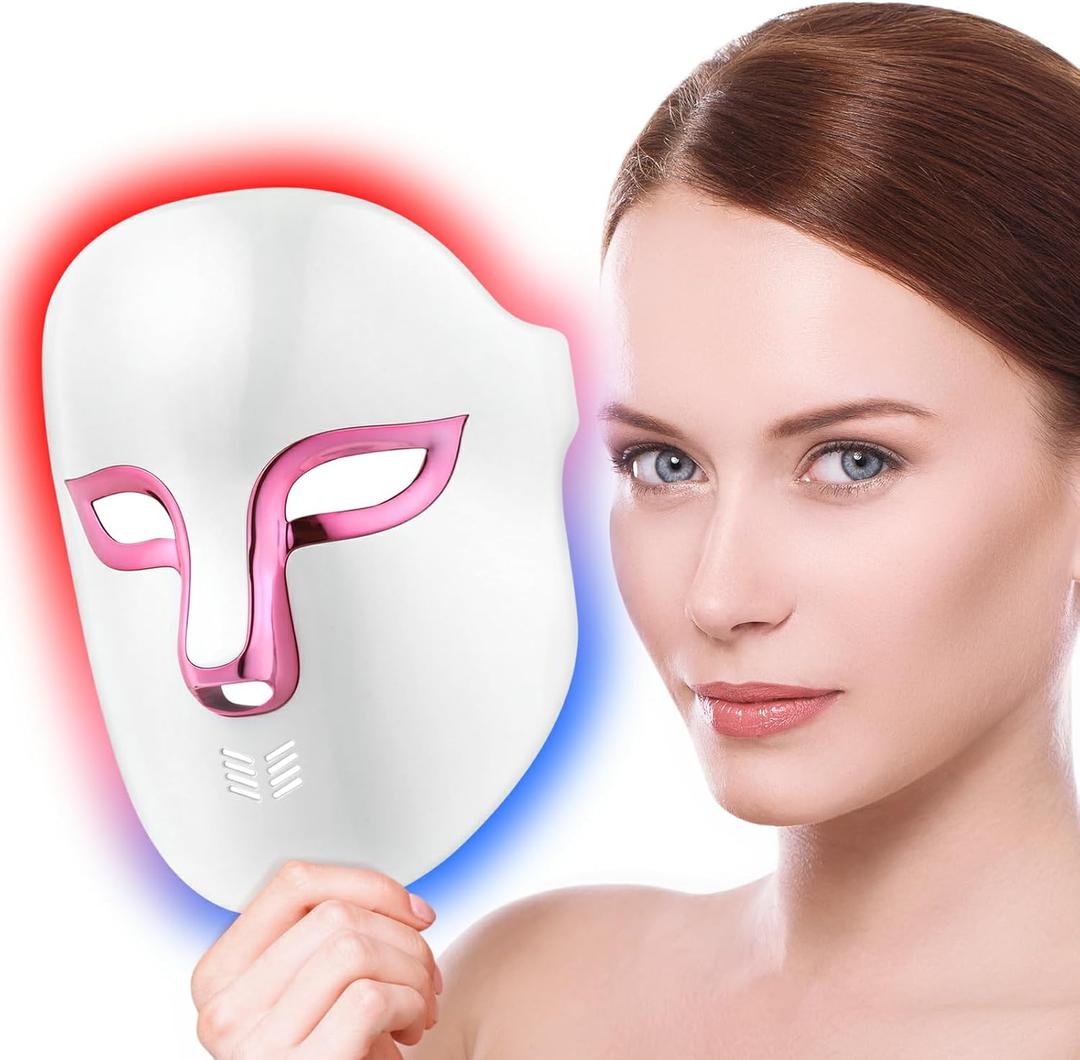 LED Face Mask Light Therapy,Red Blue Light Therapy for Face Wrinkle Acne Reduction,Rechargeable LED Facial Mask Skin Care with 4 Color