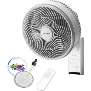 PELONIS 14 inch Wall Mount Fan with Remote Control, Osicllating Fan with 26ft Powerful Airflow, 3 Speed & 3 Modes, Auto 90° Horizontal & 68° Vertical Tilt, Indoor, 36dB, Ideal for Home, Garage, Gym