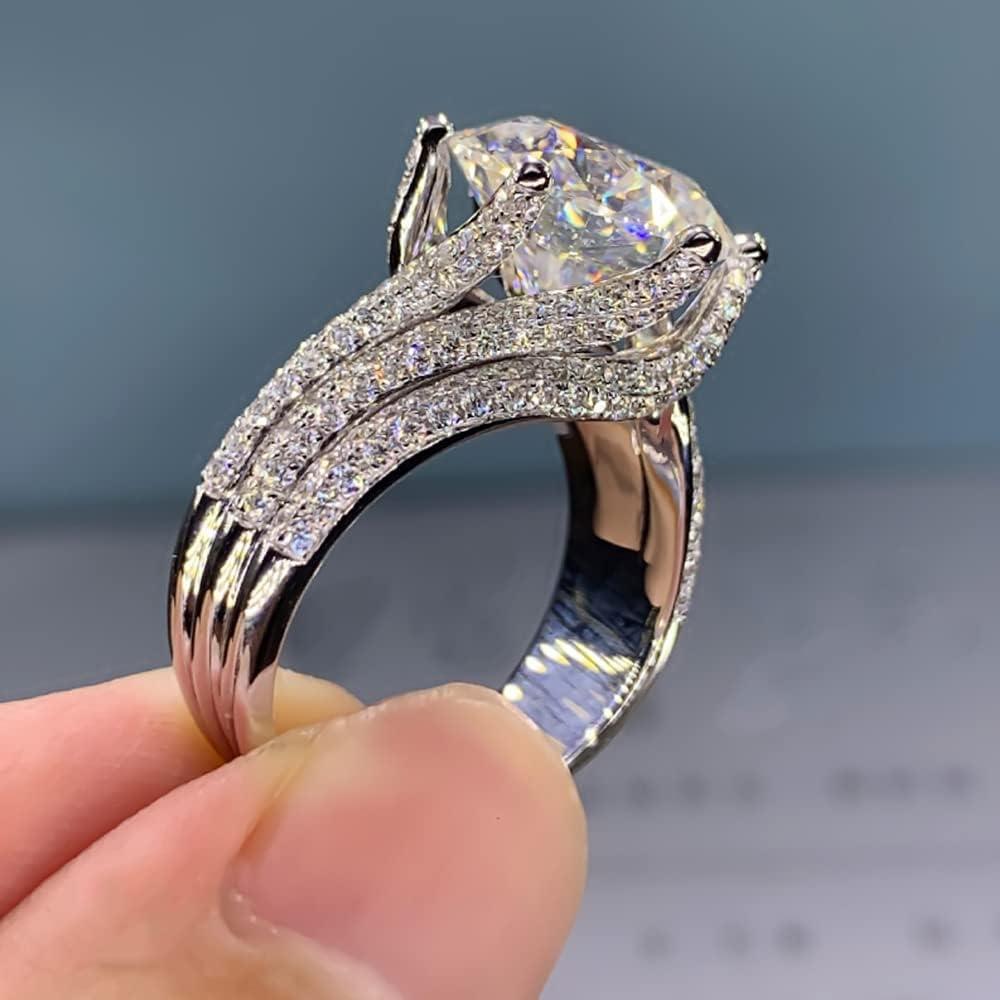 Htayekog Moissanite Engagement Ring for Women, Classic Promise Ring Six Claw ring Solitaire Moissanite Promise Ring for Women, 925 Sterling Silver D Color VVS1 Wedding Band, Moissanite Ring 5 Carat 10