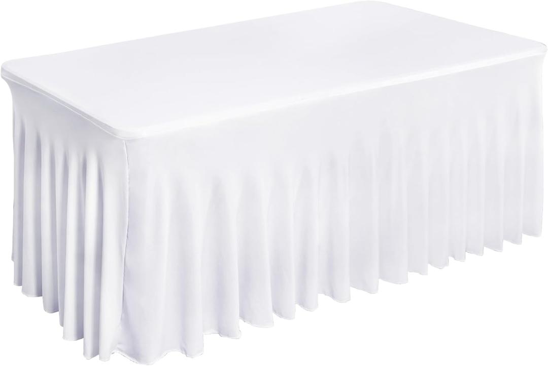 Fixwal Table Skirt, White Table Cloths for Rectangle Tables, Desk Skirt for 6 Foot Tables, White Spandex Table Covers for Folding Table