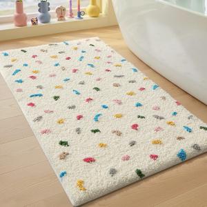 Color&Geometry Ultra Soft Bathroom Rugs Non Slip with Rubber Backing, Absorbent Washable Bath Mat Quick Dry, Upgraded Premium Microfiber Plush Carpet for Bathtub and Shower Floor,Ivory White,24x43