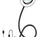 10X Magnifying Glass with Light and Timer, 2 in 1 Magnifying Desk Lamp, 3 Color Modes 10 Dimmable Brightness, Flexible Gooseneck Magnifier with Light for Craft Hobby Sewing Close Work(No Adapter) (Black)