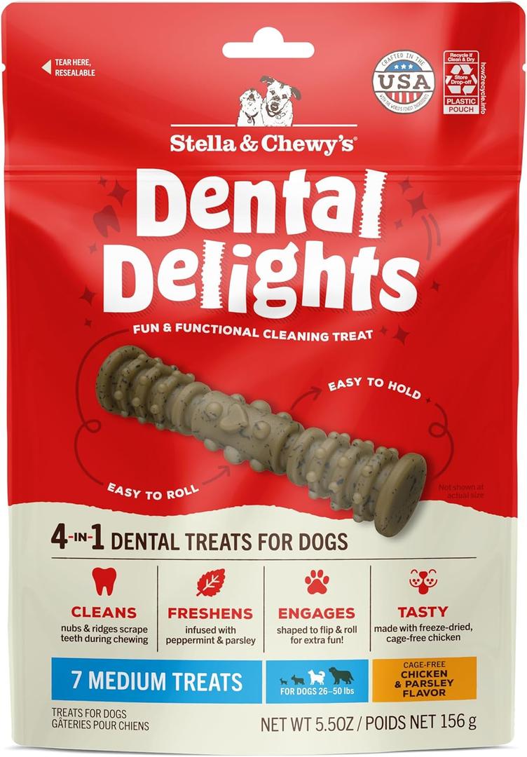 2 x Stella & Chewy's Dental Delights with Freeze-Dried Chicken - Medium Dental Treats for Dogs, 5.5 Ounce Bag (EXP 11/07/25)