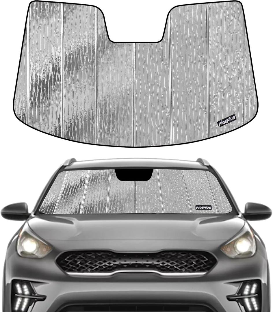 Pigenius Windshield Sunshade for Kia NIRO 2017-2022 (Gen 1 / DE) Hybrid/EV, Reversible Silver/Black