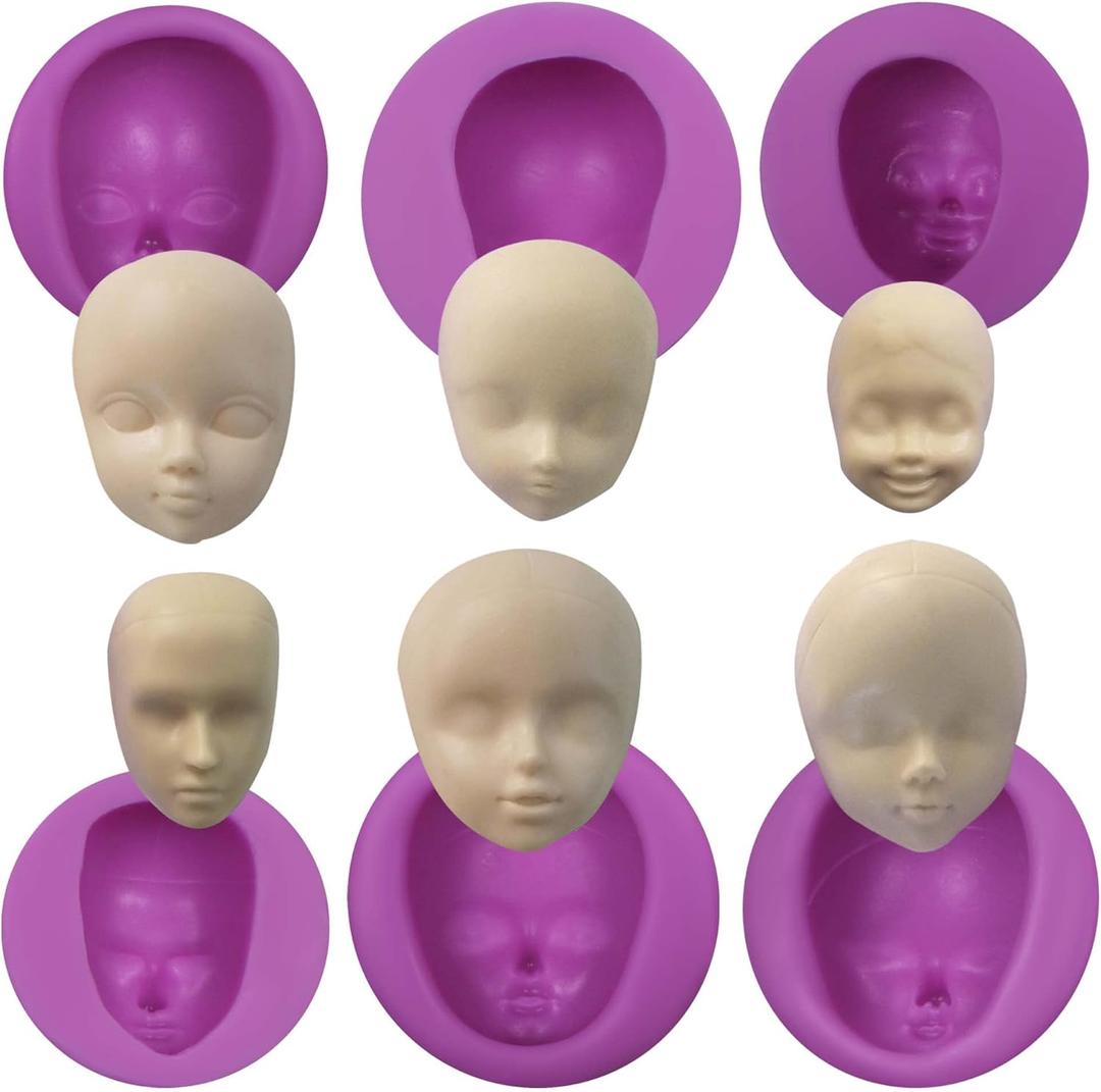 Face Silicone Fondant Molds, 6 Packs Baby Face Chocolate Silicone Molds for Polymer Clay Doll Face Elf Fairt, Cake Decoration, Cupcake Toppers