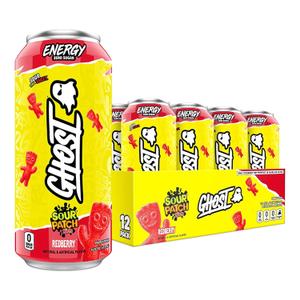 GHOST Energy Drink - 12-Pack, Sour Patch Kids Redberry, 16oz - Energy & Focus & No Artificial Colors - 200mg of Natural Caffeine, L-Carnitine & Taurine - Gluten-Free & Vegan