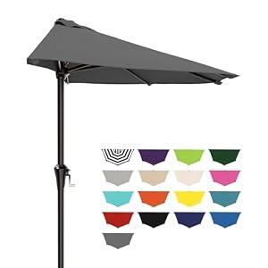 AreShark 9FT Half Patio Umbrella, Outdoor Wall Umbrella with Crank & 5 Sturdy Ribs, Table 1/ 2 Umbrella Patio for Garden, Deck, Balcony and Pool, Gray