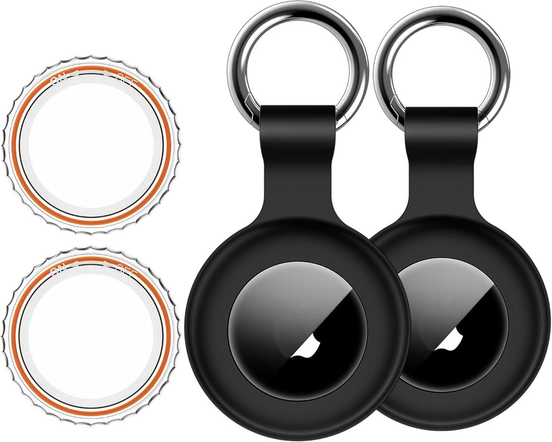 1|2|4Pack for Apple AirTag Holder,for Air Tag 2nd &1st Genaretion,Waterproof GPS Tracker Air Tag Keychain with Cover Anti-Scratch Silicone for Air-Tag Case for Pets,Kids,Bags,Luggages-Black+Black