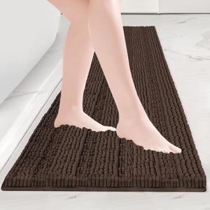 BALEINE Extra Thick Bathroom Rugs, Luxury Chenille Non-Slip Bath Mats, Soft Plush Shaggy Bath Rug for Bathroom, Machine Washable and Dry (Brown, 59"x20") (1'8" x 4'11" (Rectangular))