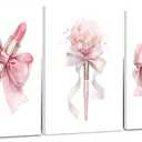 3Pcs Framed Pink Bow Feminine Lipstick Sunglasses Flowers Wall Art Decor Canvas Print Fashion Artwork Mural Picture Poster Bedroom Dressing Table Salon Decor 12x16 Inch Ready to Hang