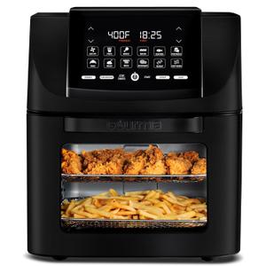 Gourmia Air Fryer - 14 Qt All-in-One Oven with Rotisserie, Digital Display with 12 Presets, Roast, Bake, Broil, Dehydrate, Dishwasher Safe Accessories, Black