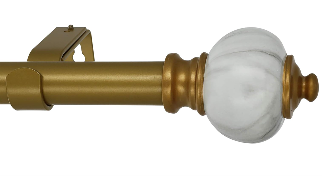 1-Inch Diameter  Window Treatment Curtain Rod, Marble Urn Finial, 28-inch to 48-inch Adjustable, Royal Gold