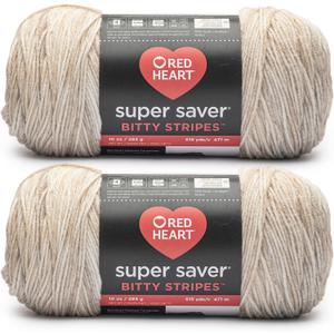Red Heart Super Saver Bitty Stripe Moonbeam Yarn - 2 Pack of 10oz/283g - 100% Acrylic - #4 Worsted (Medium) - 515 Yards - Knitting/Crochet