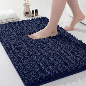 Disolla Navy Blue Bathroom Rug 20x32 Inch - Luxury Chenille Bath Mat, Thick Shaggy Plush Absorbent Rug, Non-Slip Machine Washable Mats for Bathroom Floor & Decor