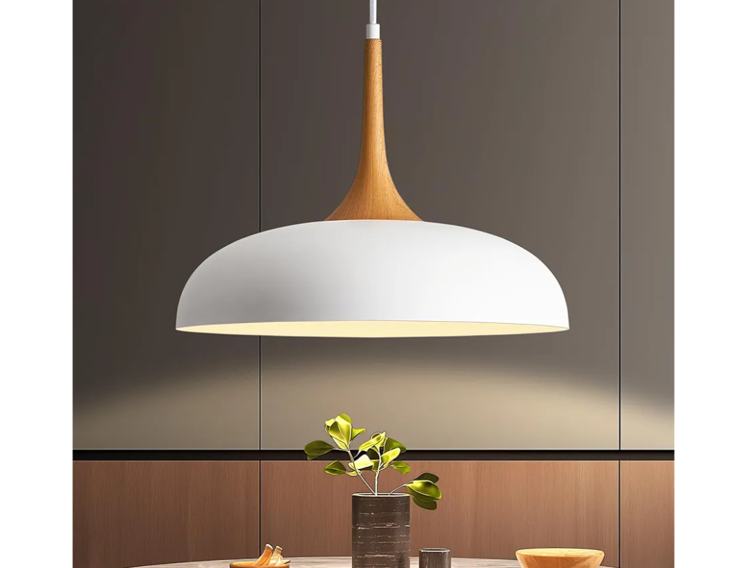 Oversize White Pendant Lights Kitchen Island,Modern Pendant Light Fixtures,Farmhouse Adjustable Hanging Pendant Lighting Foyer Entryway Hallway Bedroom Dining Room Living Room,Faux-Wood,Large 15.75 in
