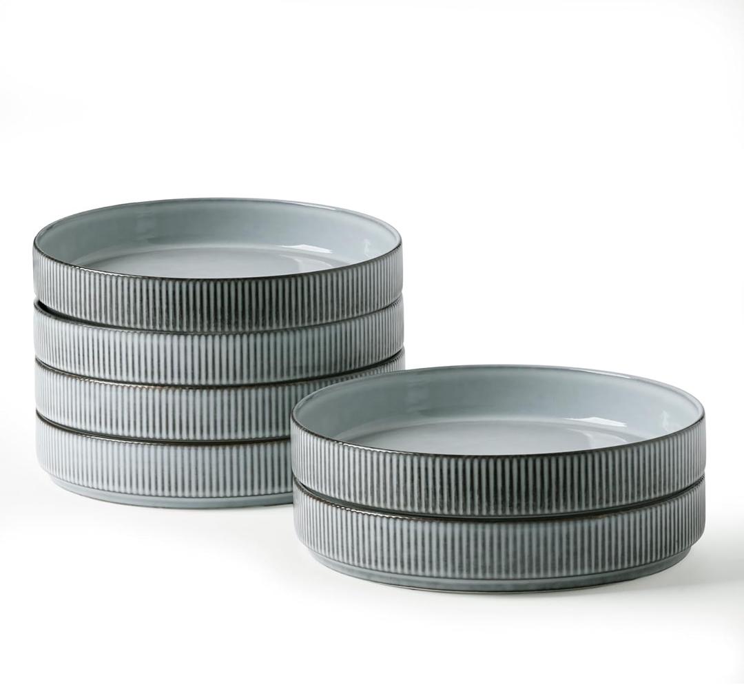 Famiware Star 7.5" Pasta Bowls Set, Salad Bowl Set of 6, Double Reactive Glaze, Stackable, Perfect for Your Friend for Housewarming, Thanksgiving, Christmas, Smoky Blue