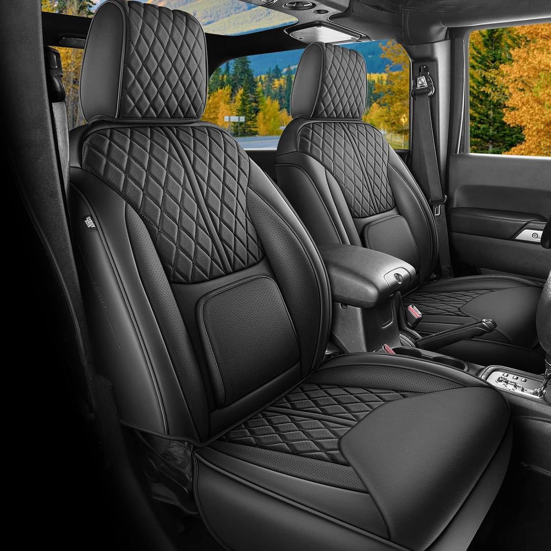 Seat Covers Custom Fit for Wrangler JK 2013-2017 4 Door, Pickup Truck Cover Cushion with Faux Leather Waterproof Seat Protector(Black, Full Set)