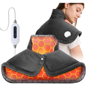 Heating Pad for Back Neck Shoulders, Large Wearable Relax Muscles, Birthday Gifts for Women Men Mom Dad Elderly, 3 Heat Settings/2-Hour Safe Auto-Off, 23"17" Ergonomic Fit Design-Gray