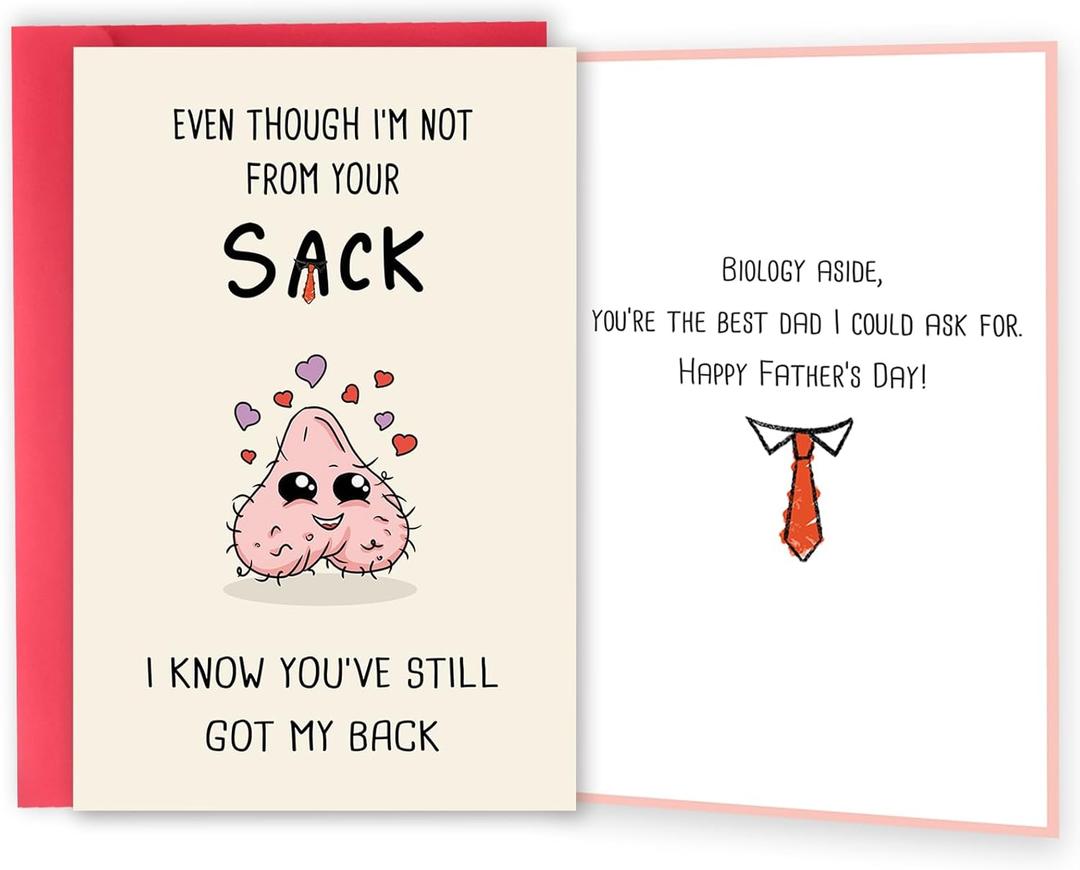 Funny Fathers Day Card for Stepdad, Bonus Dad Cards for Fathers Day, Humor Father's Day Card Gift from Stepdaughter Stepson, Gift Idea for Bonus Dad (mu309)