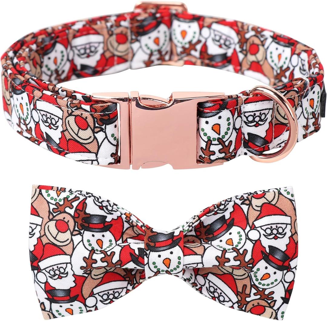 Lionet Paws Christmas Dog Bowtie Collar - Cute Cotton Adjustable Winter Dog Collar with Bowtie for Small Medium Large Dog Girl Boy Gift, XS, Neck 8-12in