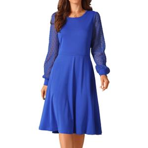 Seta T Women's Long Sleeve Dresses Round Neck Elegant Cocktail Party Work Knee Length Dress