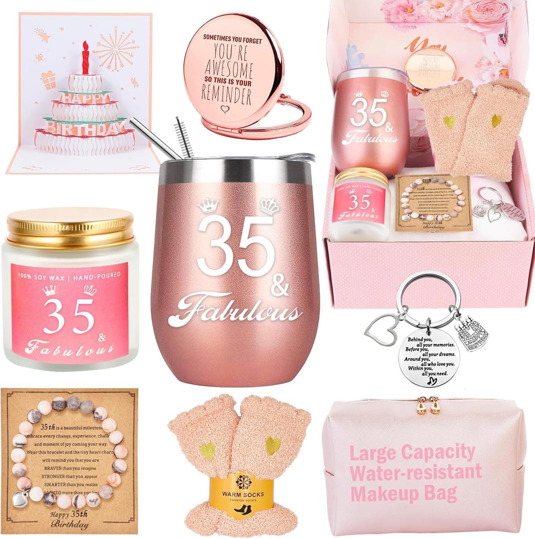 35th Birthday Gifts for Women Her, Happy 35th 35 Year Old Birthday Basket Gifts Box for Women Best Friends Female Daughter Sister Her Girlfriend Coworker Bestie Birthday Unique