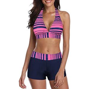 Century Star Women Two Piece Swimsuit with Boy Shorts - Modest Swimming Suits High Waisted Bathing Suits Bikini Set, M
